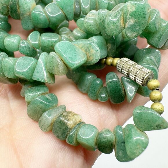 Vintage Aventurine Stone Chip Long Beaded Necklace Barrel Clasp 28” - Picture 4 of 9